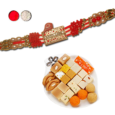 "Rakhi - FR- 8200 A (Single Rakhi), 500gms of Assorted Sweets - Click here to View more details about this Product